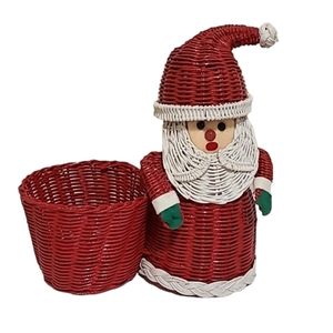 Santa Claus Red Wicker Basket Candy Holder Home Holiday Decoration Christmas